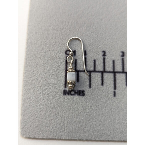 Sterling Silver - Bohemian White Gemstone Square Dangle Earrings 925 1.56g - Picture 2 of 5